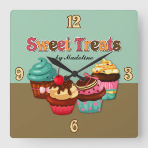 Sweet Trets Cupcakes Clock Vierkante Klok