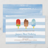 Sweet Treys Blue Boys Birthday Party Kaart (Voorkant / Achterkant)