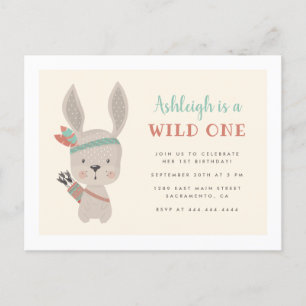 Sweet Tribal Bunny Wild Eén eerste verjaardag Uitnodiging Briefkaart