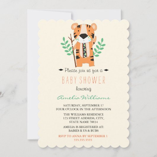 Sweet Tribal Tiger Baby shower Invitation Kaart (Voorkant)