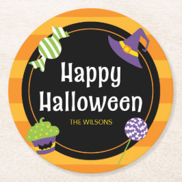 Sweet Trick or treat Happy Halloween Party Ronde Kartonnen Onderzetter