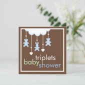 Sweet Triplets Boys Mobile Baby shower Invitation Kaart (Staand voorkant)
