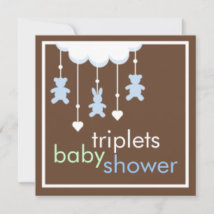 Sweet Triplets Boys Mobile Baby shower Invitation Kaart
