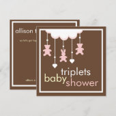Sweet Triplets Girls Mobile Baby shower Invitation Kaart (Voorkant / Achterkant)