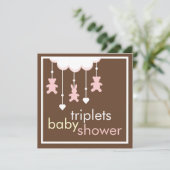 Sweet Triplets Girls Mobile Baby shower Invitation Kaart (Staand voorkant)
