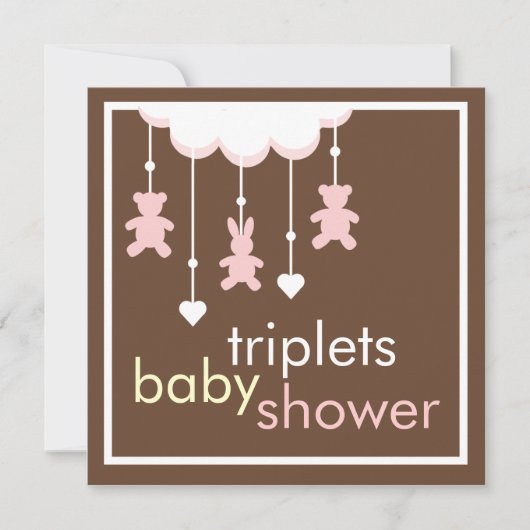 Sweet Triplets Girls Mobile Baby shower Invitation Kaart (Voorkant)