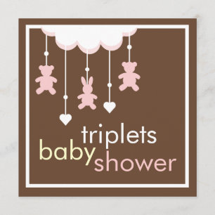 Sweet Triplets Girls Mobile Baby shower Invitation Kaart