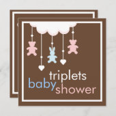 Sweet Triplets Mobiel Baby shower Uitnodiging (Voorkant / Achterkant)