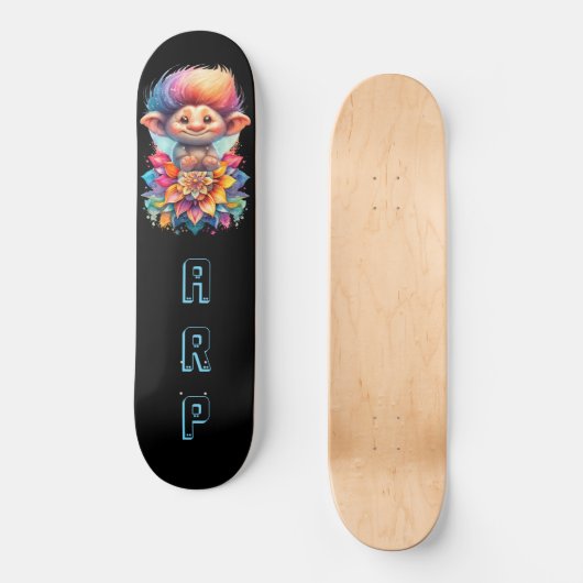 *~* Sweet Troll AP89 Neon Rainbow Initialen Flower Persoonlijk Skateboard (Voorkant)