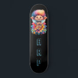 *~* Sweet Troll AP89 Neon Rainbow Initialen Flower Persoonlijk Skateboard<br><div class="desc">(Zoekcode AP89 voor Troll items en AP88 voor middeleeuwse thema items ) Gemakkelijk overzetten naar andere Zazzle producten. ZWARTE achtergrond Skateboard. De NEON Rainbow kleuren poppen gewoon de TROLL afbeeldingen en LETTERS. Pas/personaliseer uw INITIALEN/MONOGRAM aan. Whimsical Schattige grappig lang haar trol. Heldere RAINBOW neon kleuren. Dit is een populaire Trending...</div>