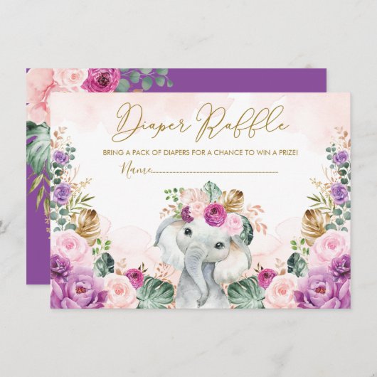 Sweet Tropical Boho Elephant Baby Diaper Raffle Informatiekaartje (Voorkant / Achterkant)