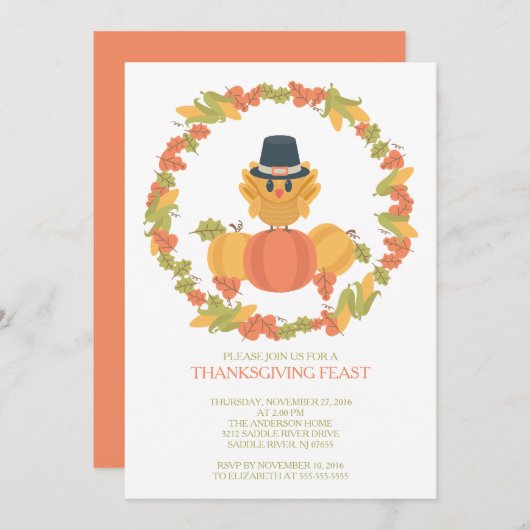 Sweet Turkey Day Thanksgiving Dinner Invitation Kaart (Voorkant / Achterkant)