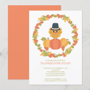 Sweet Turkey Day Thanksgiving Dinner Invitation Kaart