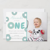 Sweet Turquoise Blue Donut Boy Foto 1e verjaardag Kaart (Voorkant)
