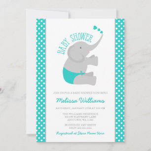 Sweet Turquoise Grey Elephant Baby shower Kaart