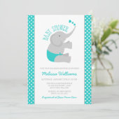 Sweet Turquoise Grey Elephant Baby shower Kaart (Staand voorkant)