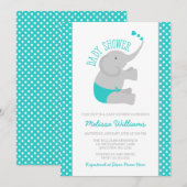 Sweet Turquoise Grey Elephant Baby shower Kaart (Voorkant / Achterkant)