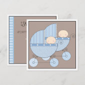 Sweet Twin Boy Two Carriage Baby shower Invitation Kaart (Voorkant / Achterkant)