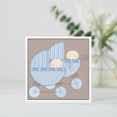 Sweet Twin Boy Two Carriage Baby shower Invitation Kaart (Staand voorkant)