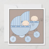 Sweet Twin Boy Two Carriage Baby shower Invitation Kaart (Voorkant)