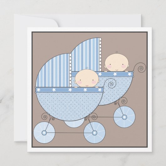 Sweet Twin Boy Two Carriage Baby shower Invitation Kaart (Voorkant)