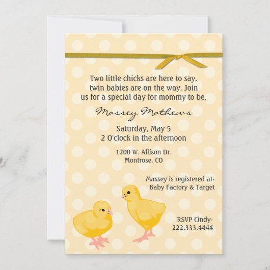 Sweet Twin Chicks Shower Invitation Kaart (Voorkant)