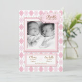 Sweet Twin Girl Argyle Foto geboorteaankondiging Aankondiging (Staand voorkant)