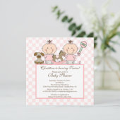 Sweet Twin Grils Twins Baby shower Invitation Kaart (Staand voorkant)
