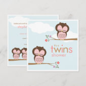 Sweet Twins Hoot Eigenaar Roze Baby shower Uitnodi Kaart (Voorkant / Achterkant)