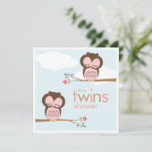 Sweet Twins Hoot Eigenaar Roze Baby shower Uitnodi Kaart (Staand voorkant)