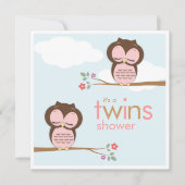 Sweet Twins Hoot Eigenaar Roze Baby shower Uitnodi Kaart (Voorkant)