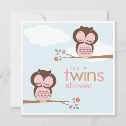 Sweet Twins Hoot Eigenaar Roze Baby shower Uitnodi Kaart (Voorkant)