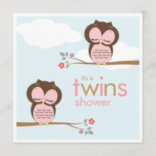 Sweet Twins Hoot Eigenaar Roze Baby shower Uitnodi Kaart