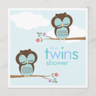 Sweet Twins Hoot Owls Boy Baby shower Invitation Kaart