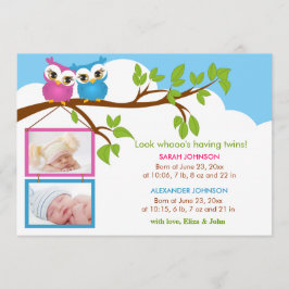 Sweet Twins Owl Girl Boy Foto geboorteaankondiging Aankondiging
