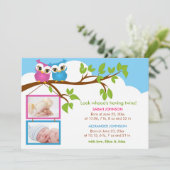 Sweet Twins Owl Girl Boy Foto geboorteaankondiging Aankondiging (Staand voorkant)