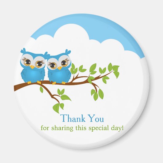 Sweet Twins Owls Boy Baby Bedankt Magnet (Voorkant)