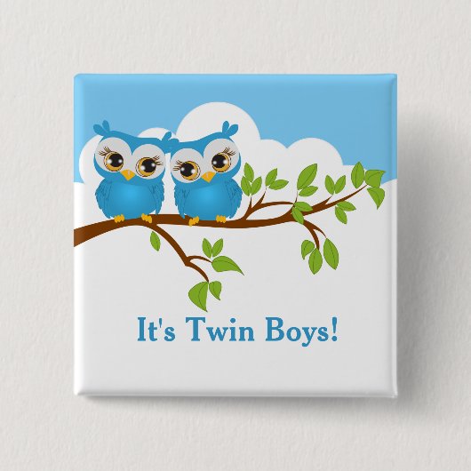 Sweet Twins Owls Boy Baby Button (Voorkant)