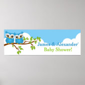 Sweet Twins Owls Boy Baby shower Banner Poster (Voorkant)