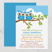 Sweet Twins Owls Boy Baby shower Invitation Kaart (Voorkant / Achterkant)