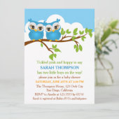 Sweet Twins Owls Boy Baby shower Invitation Kaart (Staand voorkant)