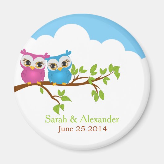 Sweet Twins Owls Boy Girl Baby Magnet (Voorkant)
