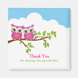 Sweet Twins Owls Girl Baby Bedankt Magnet