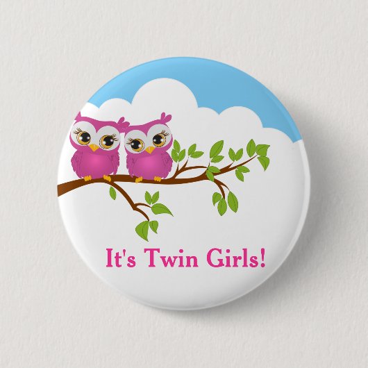 Sweet Twins Owls Girl Baby Button (Voorkant)