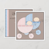 Sweet Twins Two Carriage Baby shower Invitation Kaart (Voorkant / Achterkant)