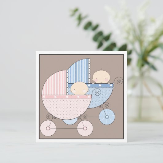 Sweet Twins Two Carriage Baby shower Invitation Kaart (Staand voorkant)