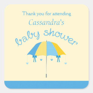 Sweet Umbrella Baby shower blauw geel dank u Vierkante Sticker