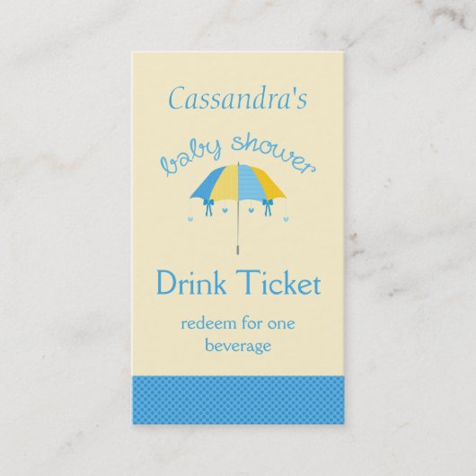 Sweet Umbrella Baby shower Blue Drink Ticket (Voorkant)