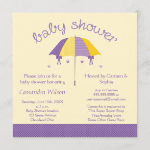 Sweet Umbrella Baby shower Paarse Gele Invite Kaart