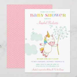 Sweet Unicorn Baby shower Invitation Dandelion Kaart